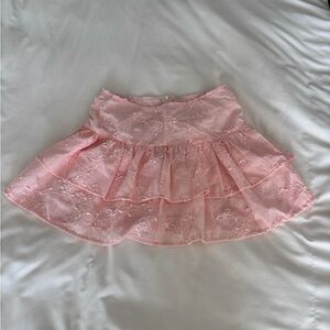 Pink Embroidered Mini Skirt